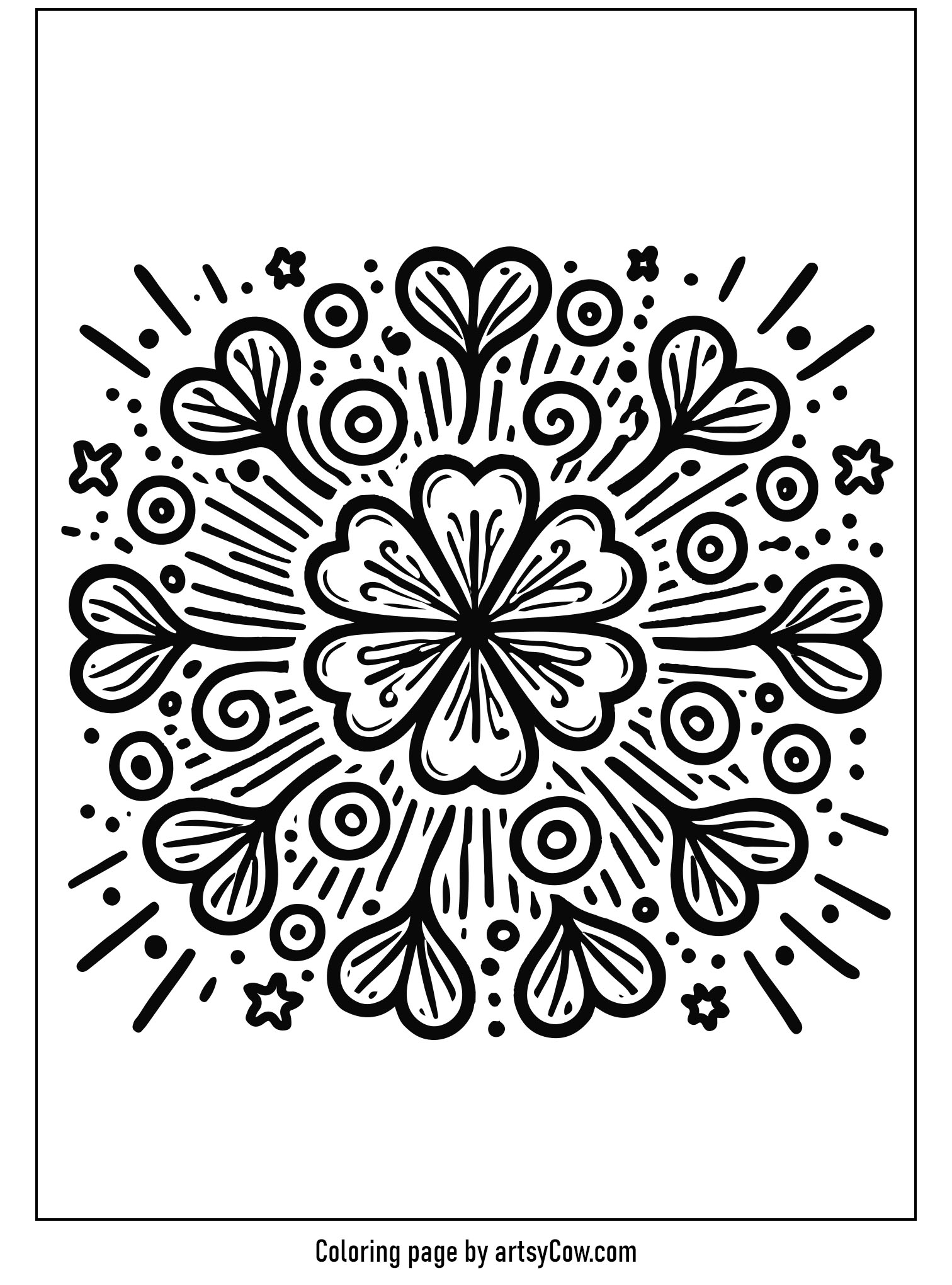 St Patricks Day Coloring Pages For Kids with a detailed shamrock and sunburst pattern, perfect for coloring enthusiasts.